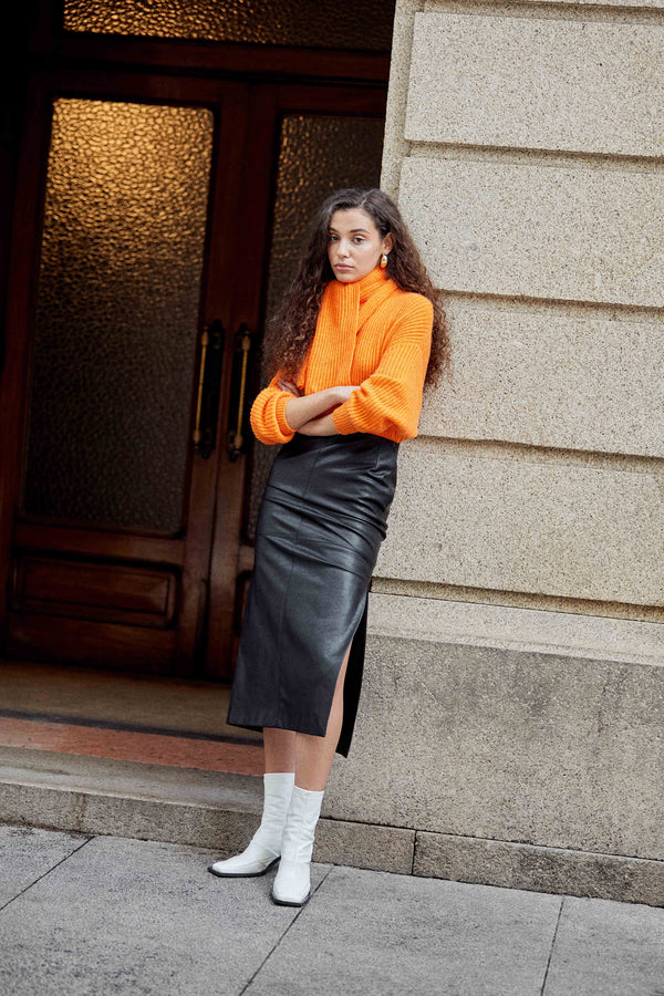 Midi faux deals leather skirt